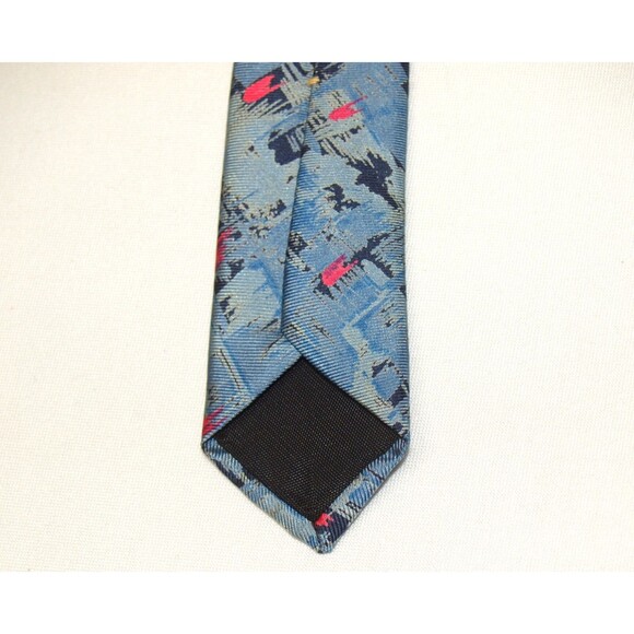 Vintage Lord Ascot Tie Unique Blue with Paint Streak Design 3.24"W x 57"L - Picture 5 of 6